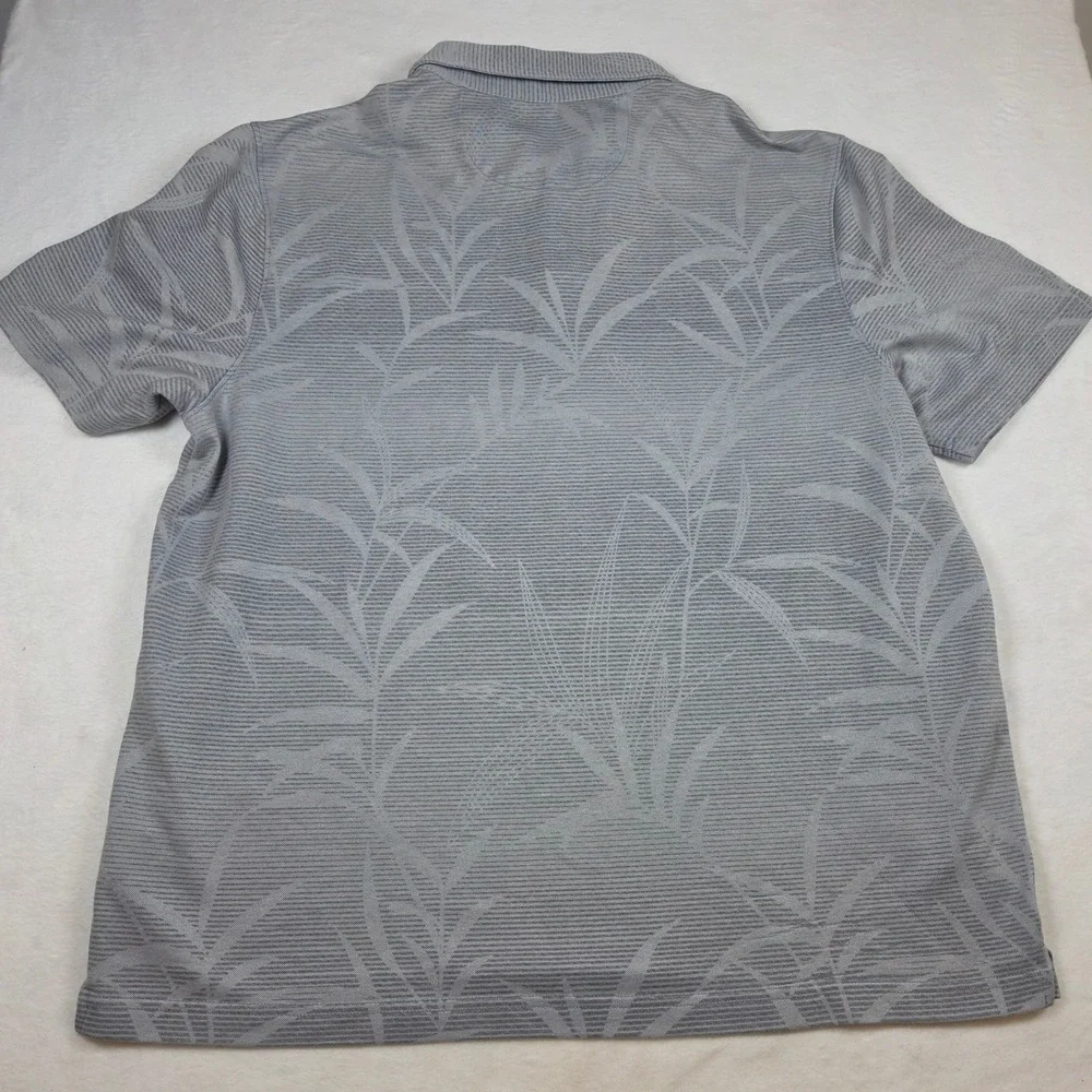 Nat Nast Luxury Original Men XL Grey Tropical Leaf Print Polo Shirt Short Sleeve